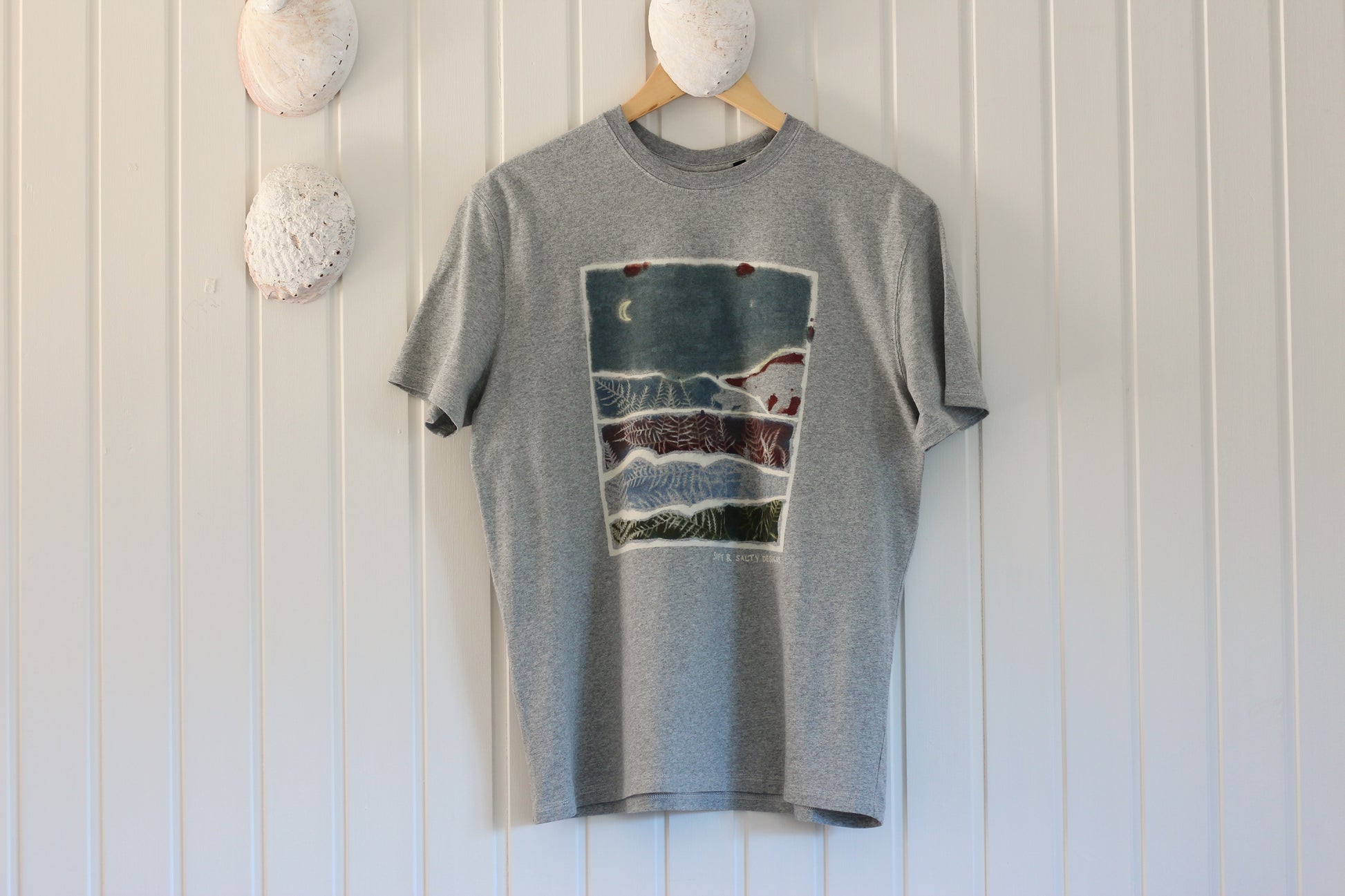 Unique crescent moon t-shirt hand painted