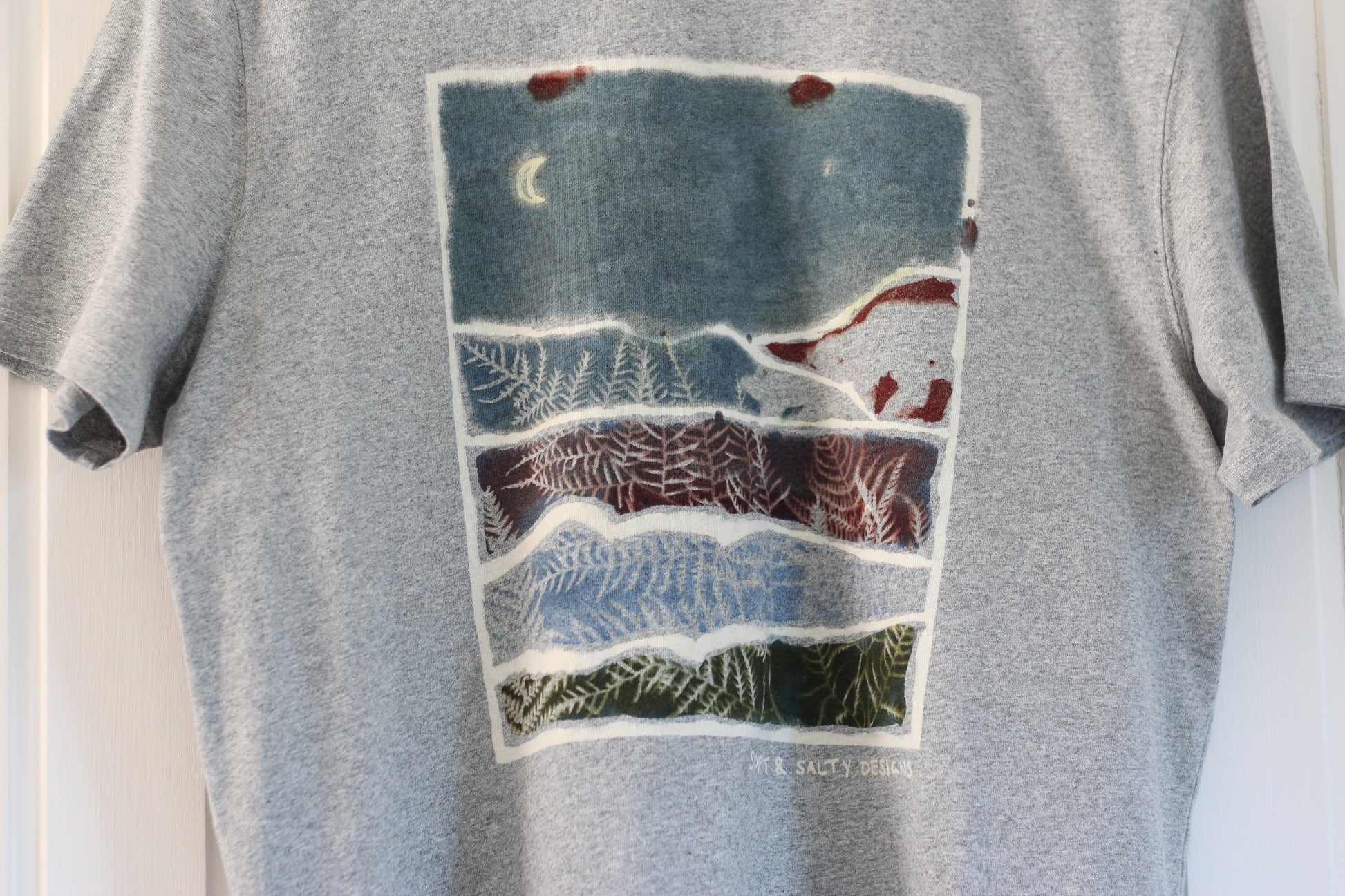 Hand painted coastal t-shirt crescent moon