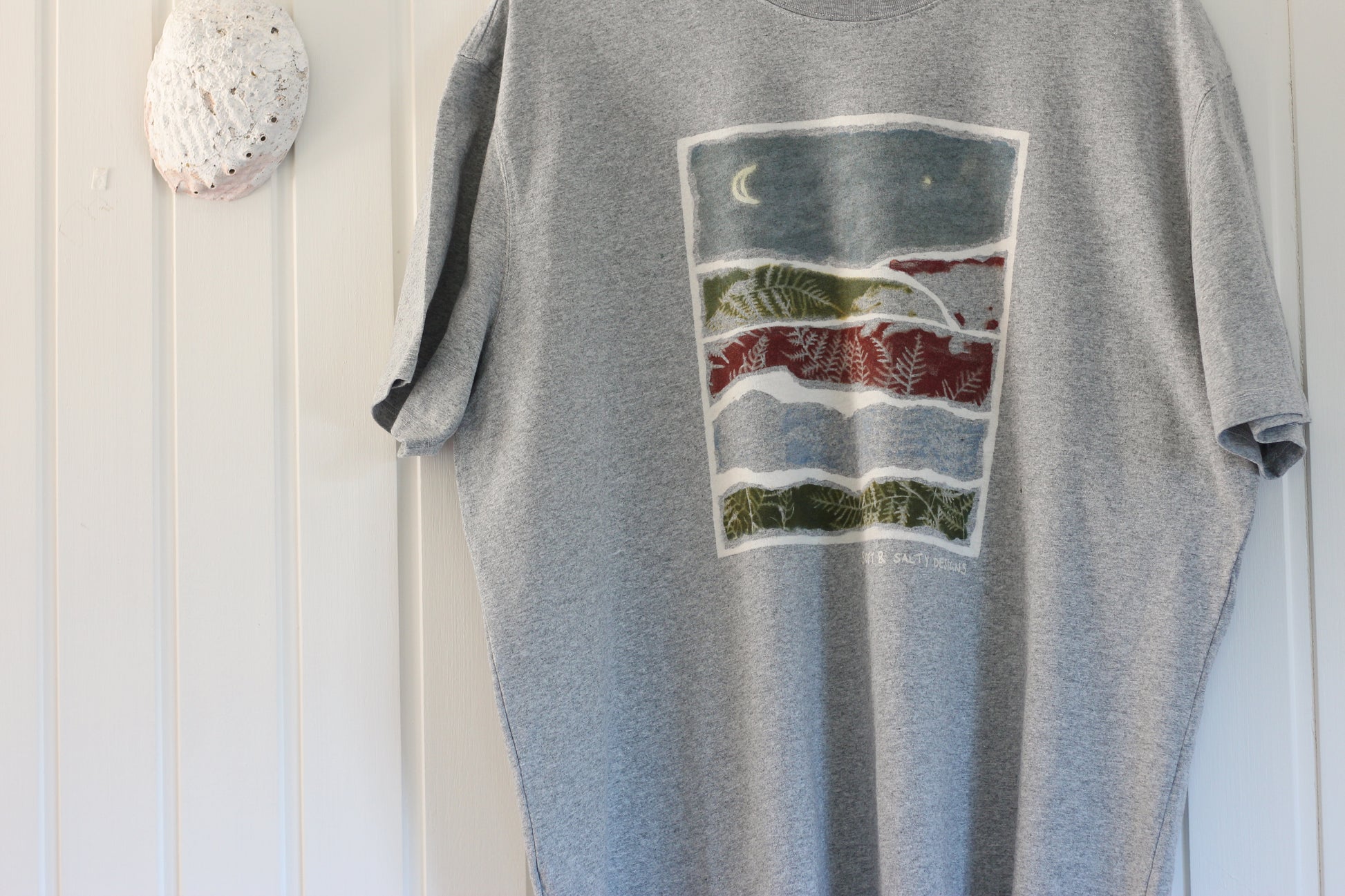 Unique nature inspired t-shirt crescent moon hand painted