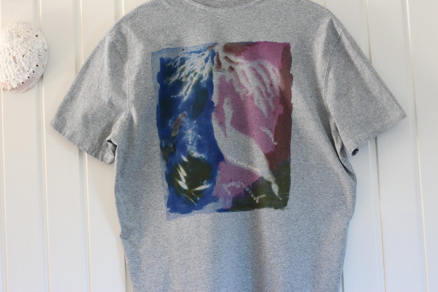 Hand-printed hemp tee inspired by tidal treasures