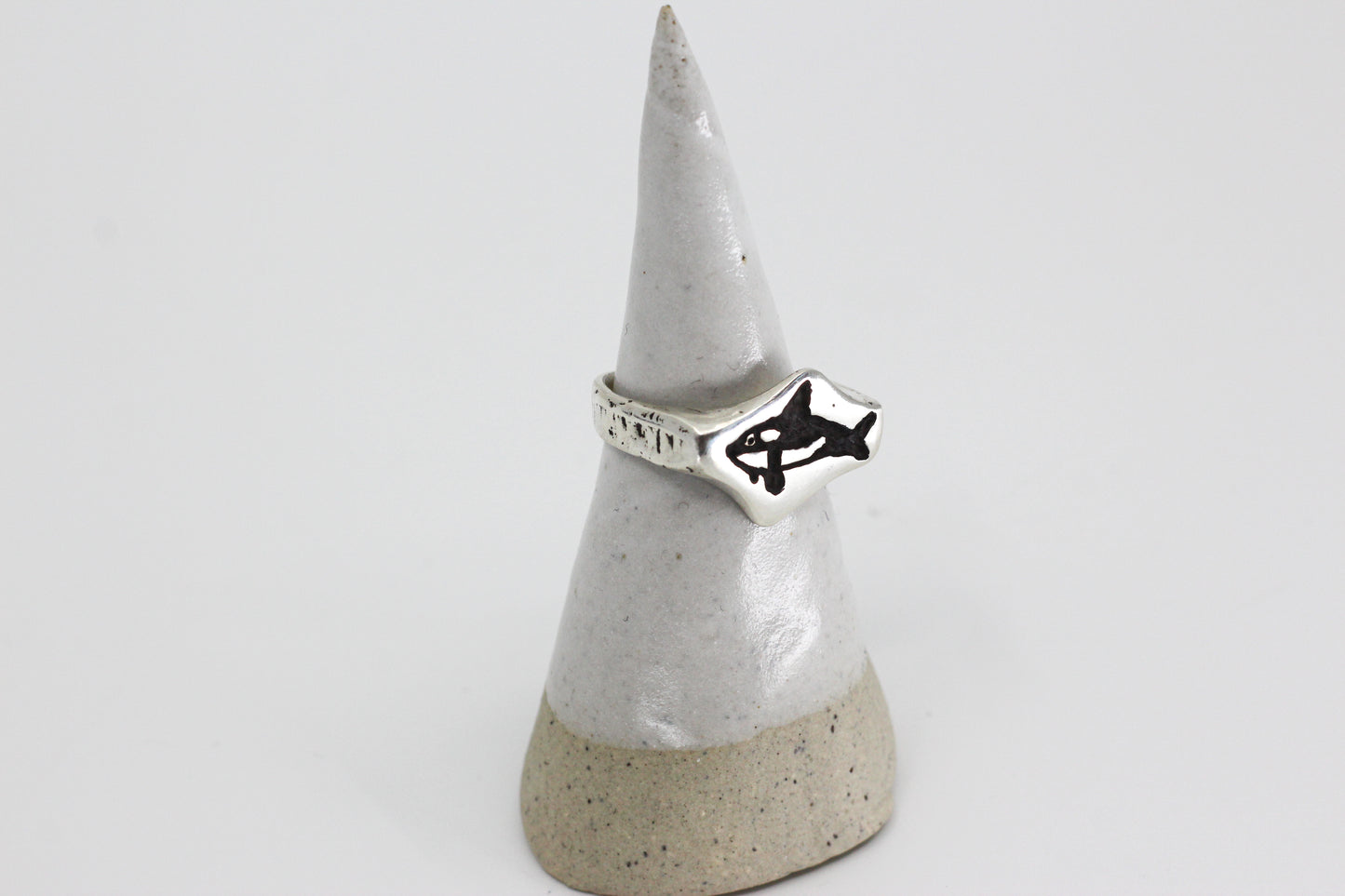 Orca engraved on silver ring hand made