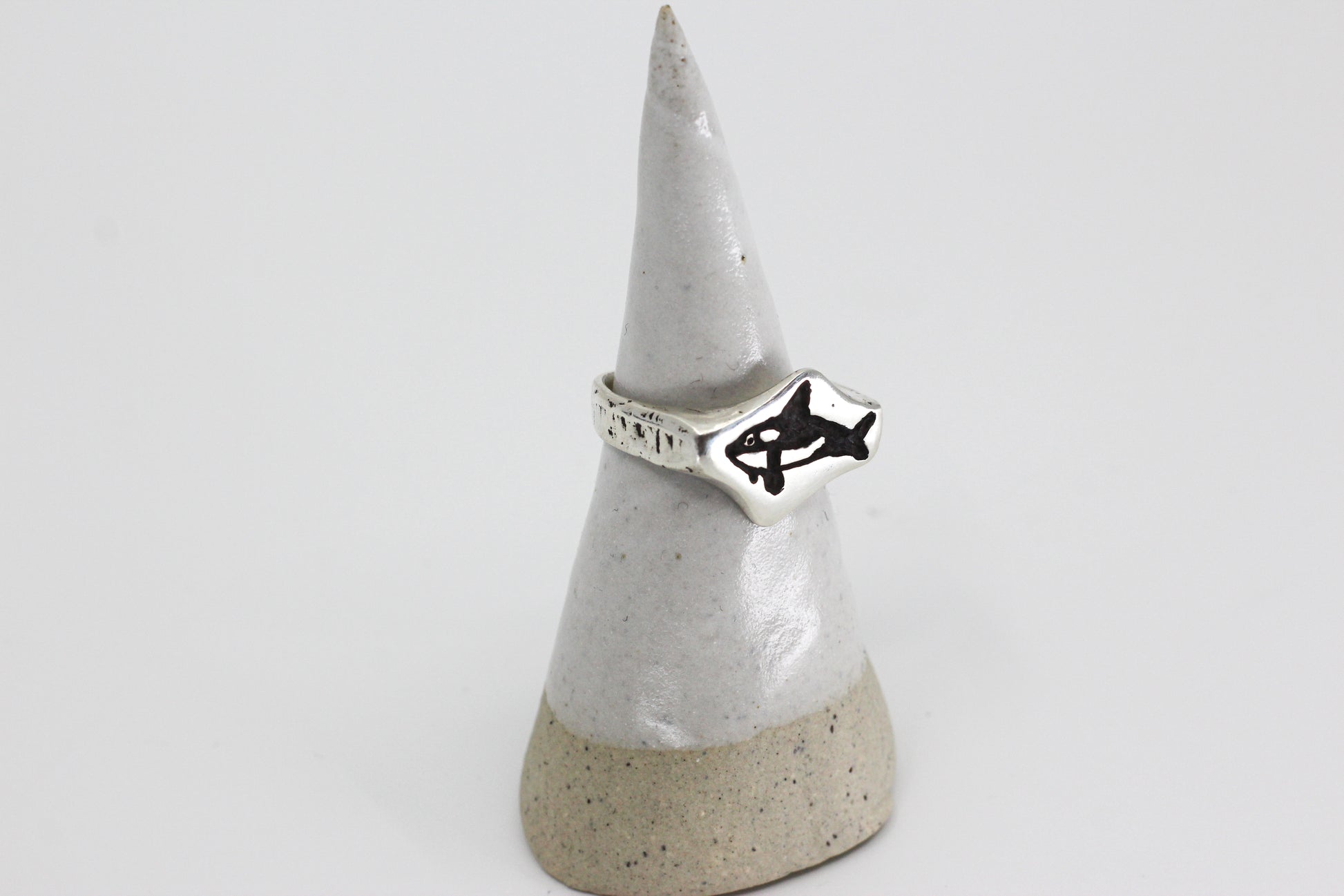 Orca engraved on silver ring hand made
