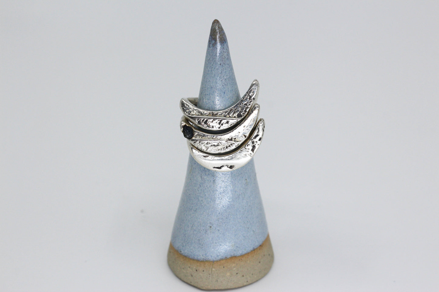 Crescent moon ring textured silver