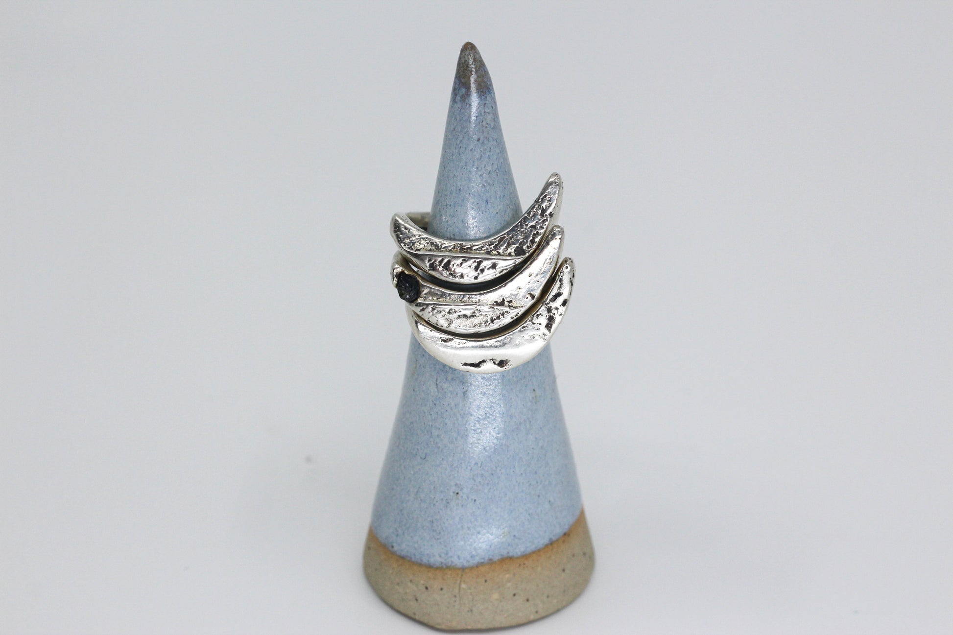 Crescent moon ring textured silver