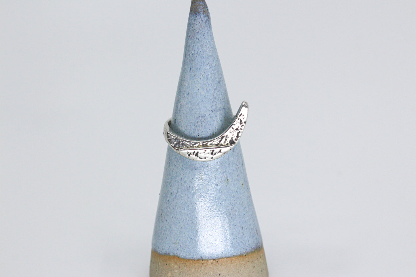 Crescent moon ring textured silver