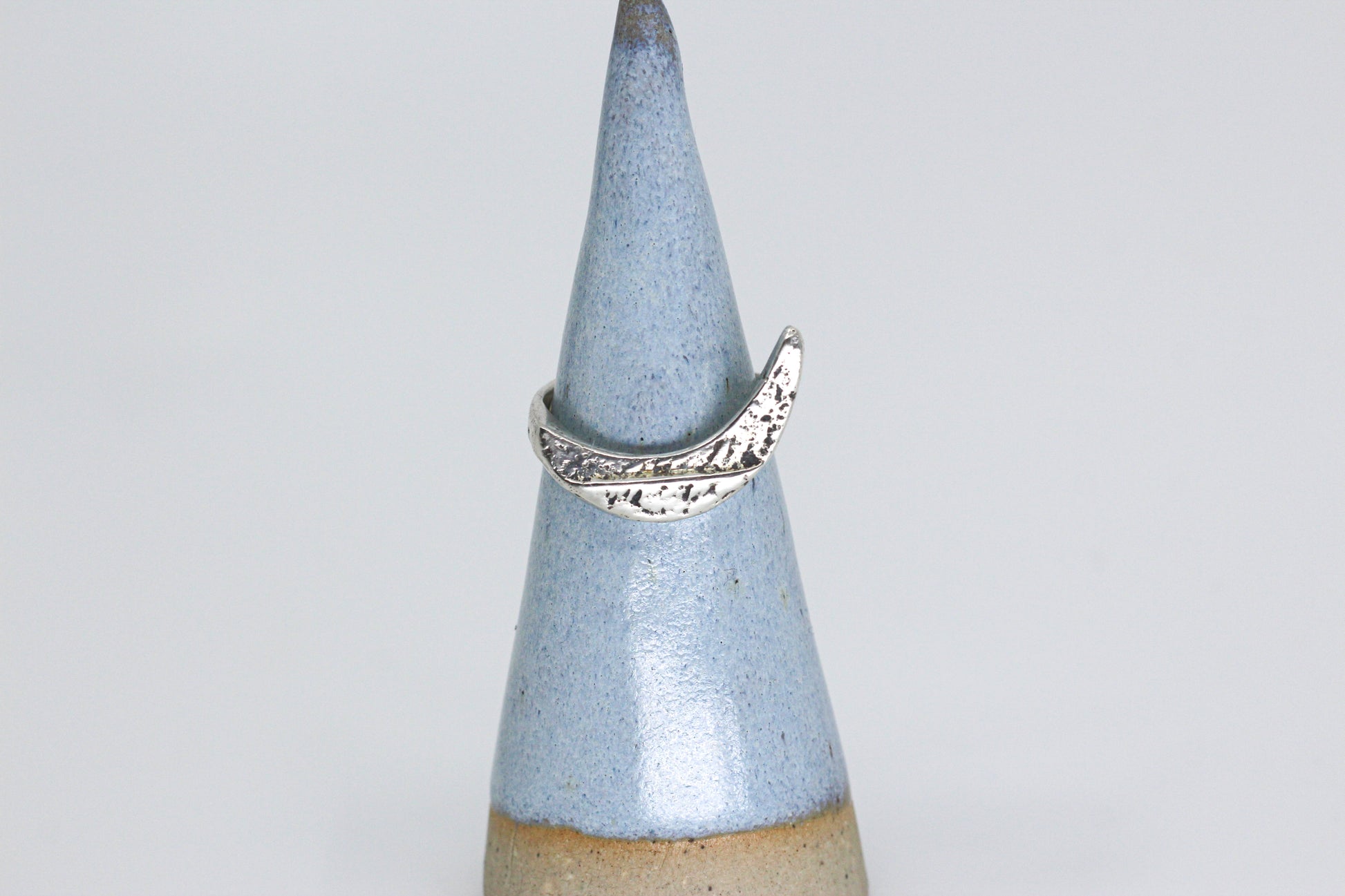 Crescent moon ring textured silver