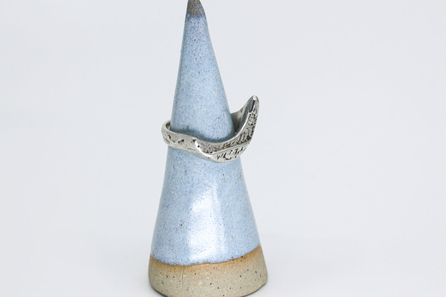 Crescent moon ring textured silver