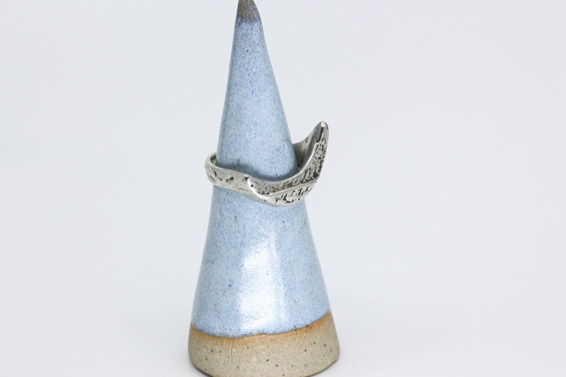 Crescent moon ring textured silver