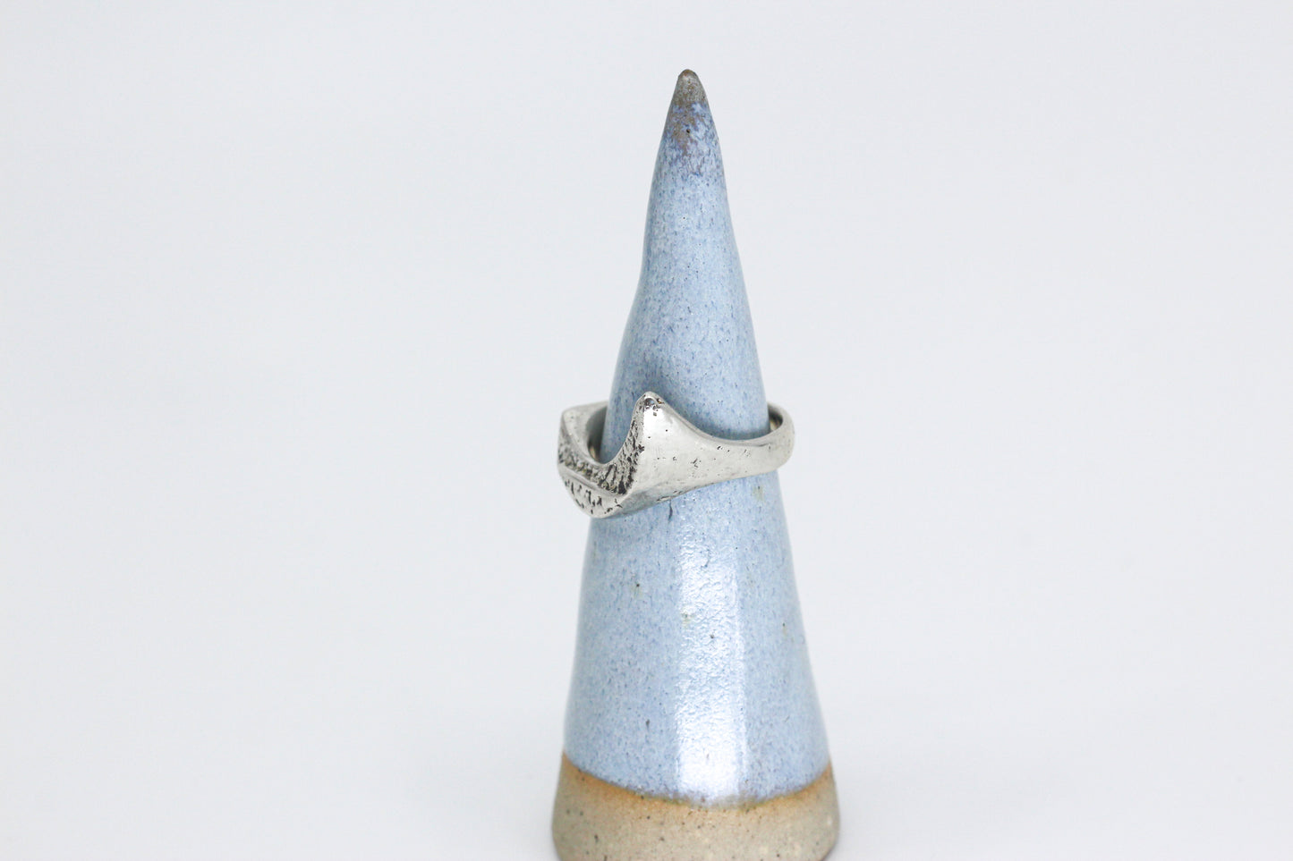 Crescent moon ring textured silver