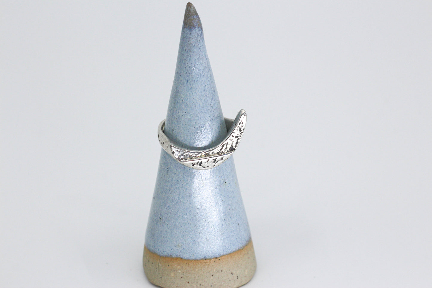 Crescent moon ring textured silver
