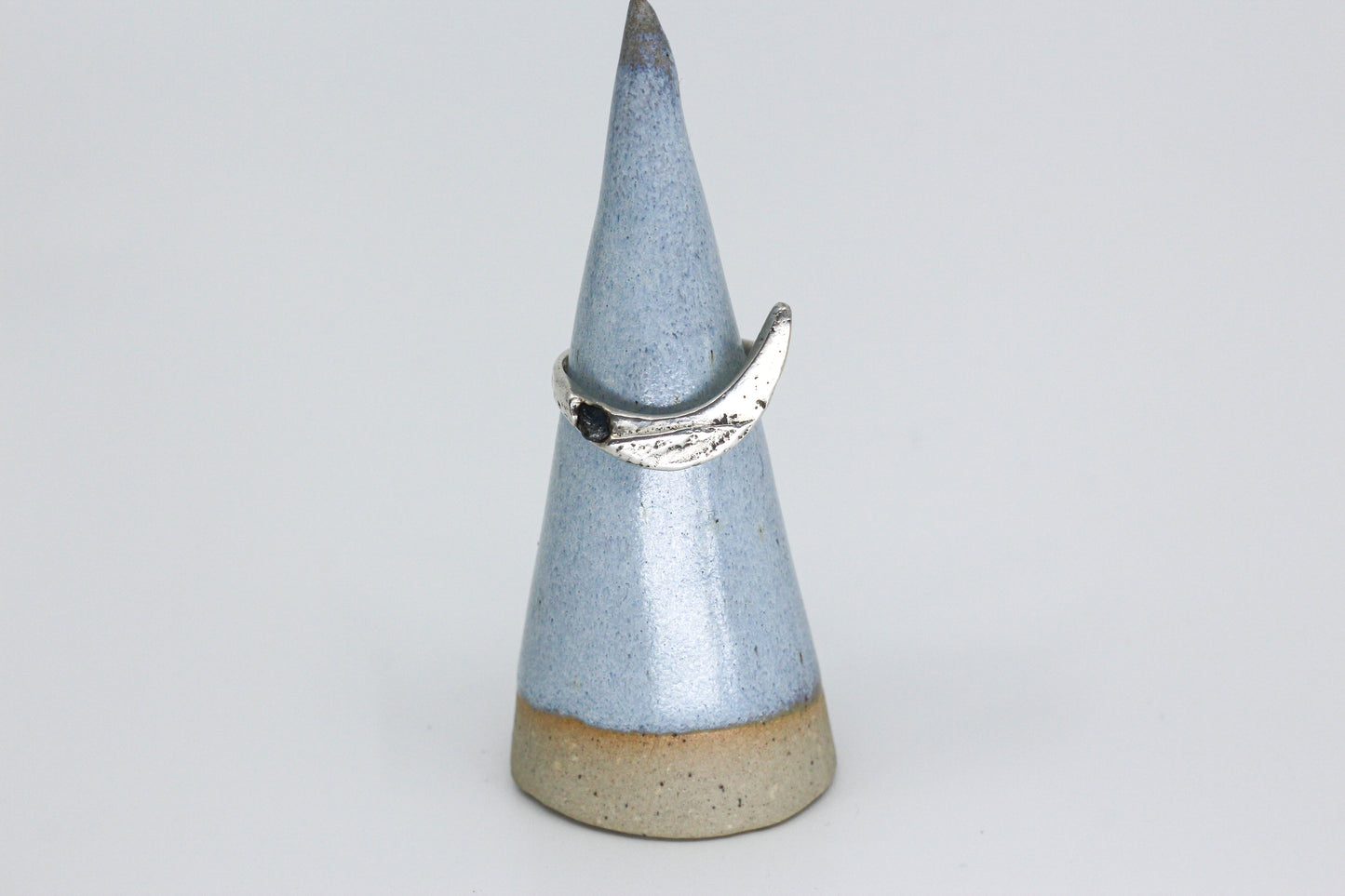 Crescent moon ring textured silver