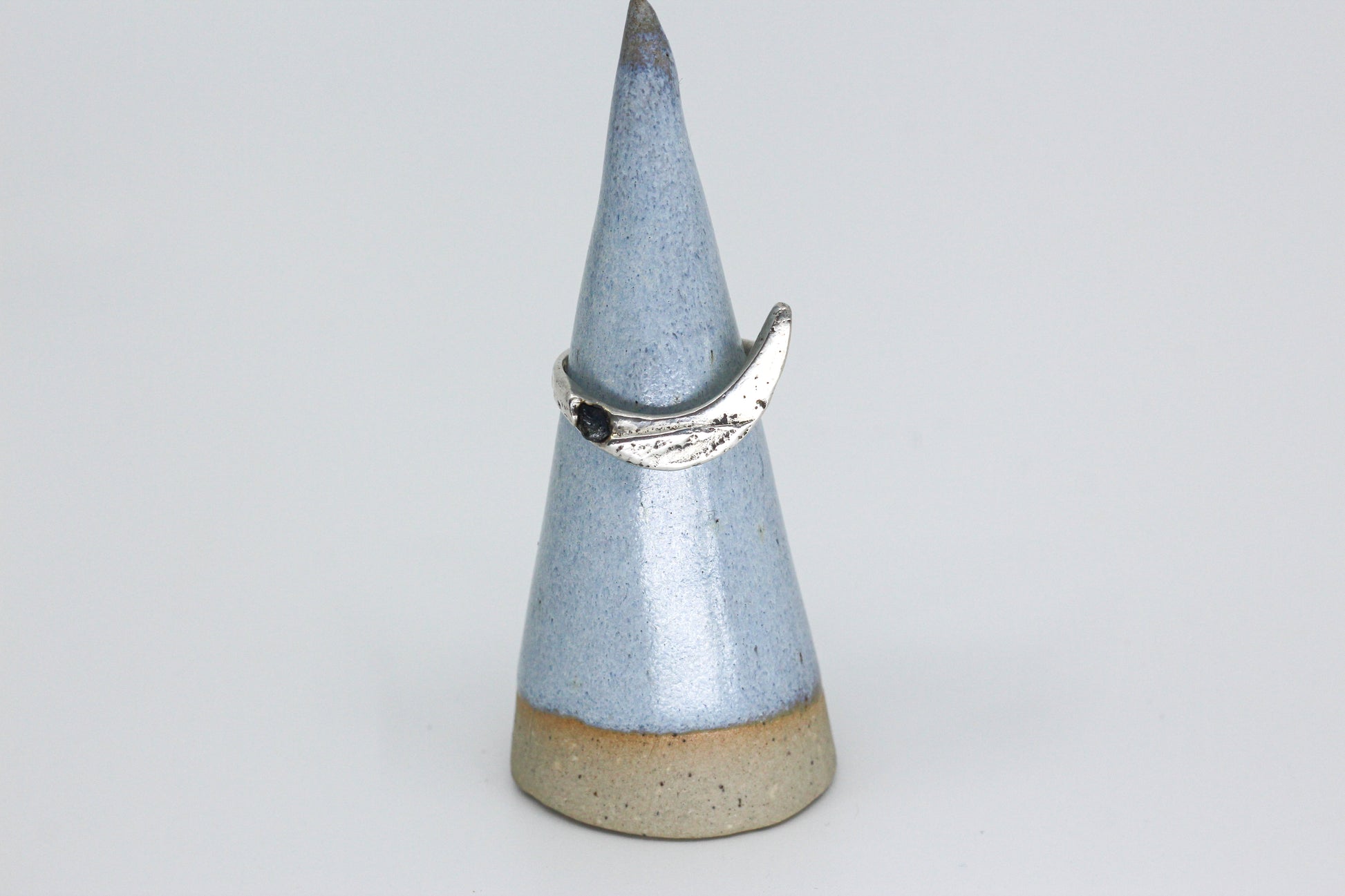 Crescent moon ring textured silver