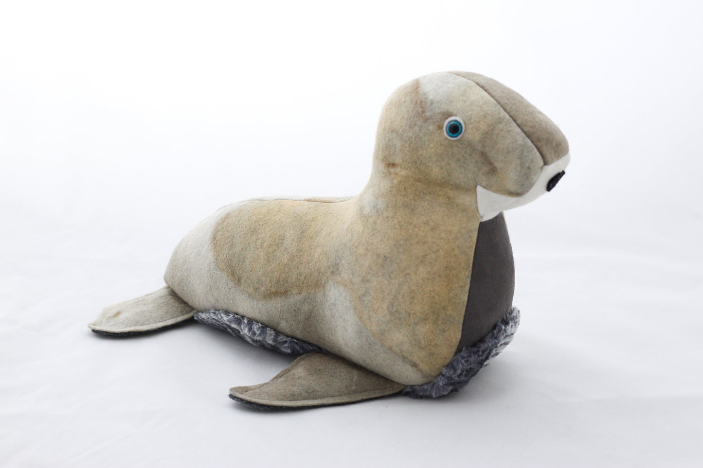 Plush toy seal on a white background